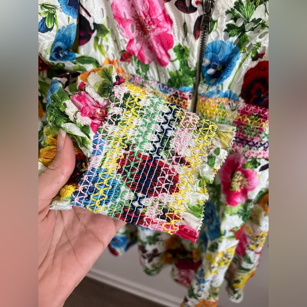 Alice and olivia Crawford Mini Dress in Sunday Stroll Multi Floral Eyelet 4 - Picture 11 of 13
